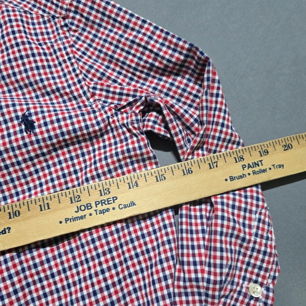 Ralph Lauren Button Down Shirt Kids small (8) Red White Blue Gingham Check Pony